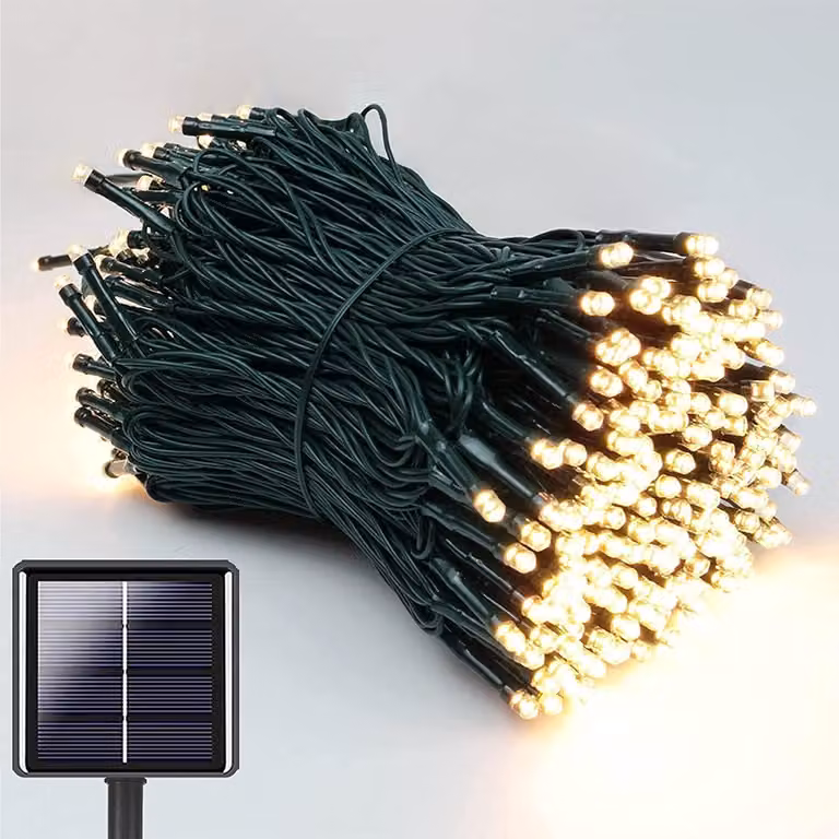 Catena luminosa solare, 22 metri, 200 LED, 8 modalità, luce bianco caldo, grado di protezione IP65