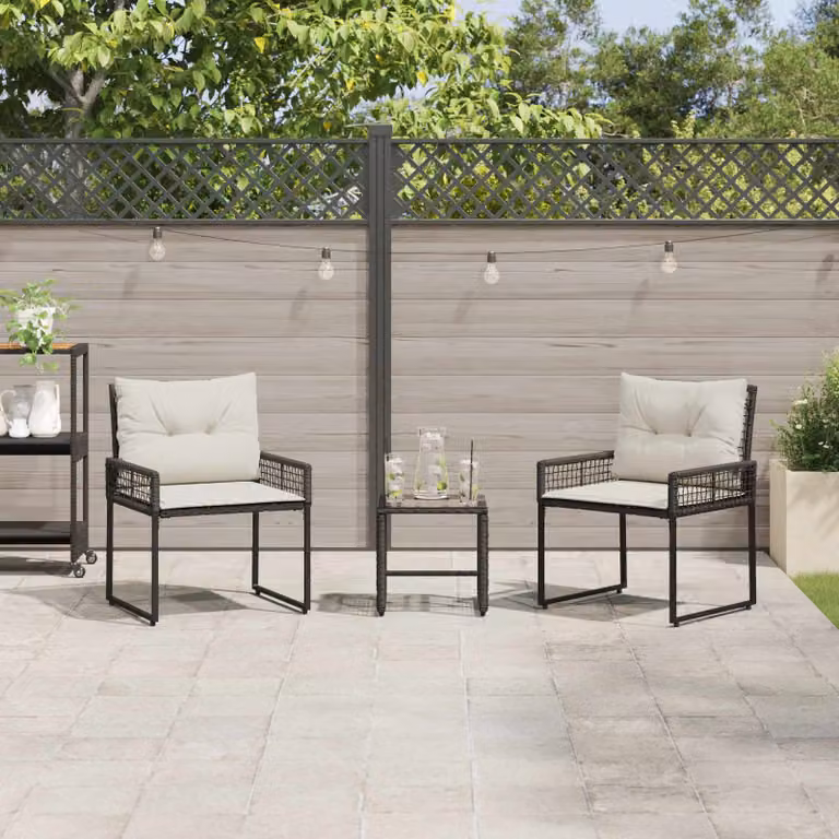 vidaXL Set di Mobili da Esterno 3 pz in Polyrattan e Legno di Acacia Nero e Bianco