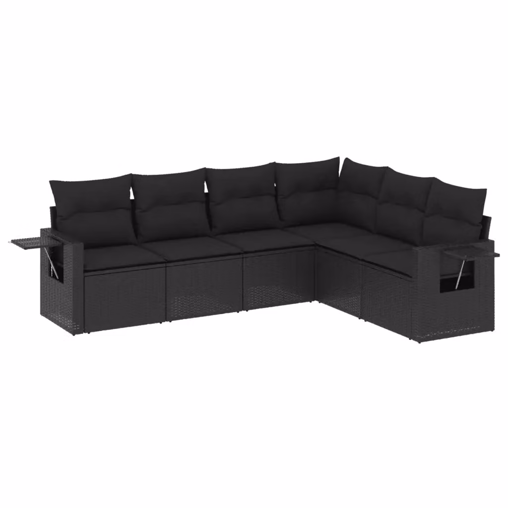 vidaXL Set Divano da Giardino a L 6 pz in Polyrattan Nero con Cuscini e Tavolino – 2