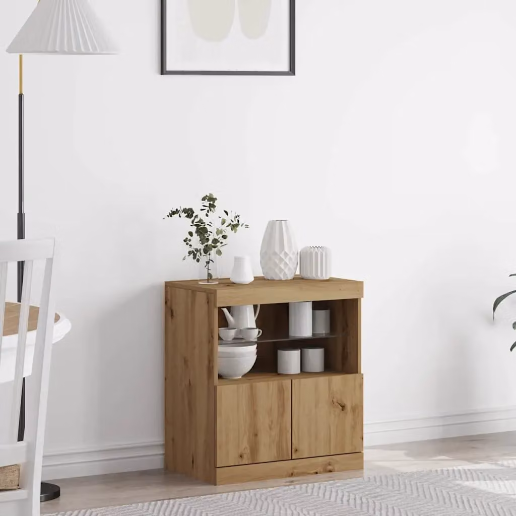 Madia moderna vidaXL in legno ingegnerizzato con illuminazione LED integrata, colore marrone e beige, L 60,5 x P 37 x H 67 cm