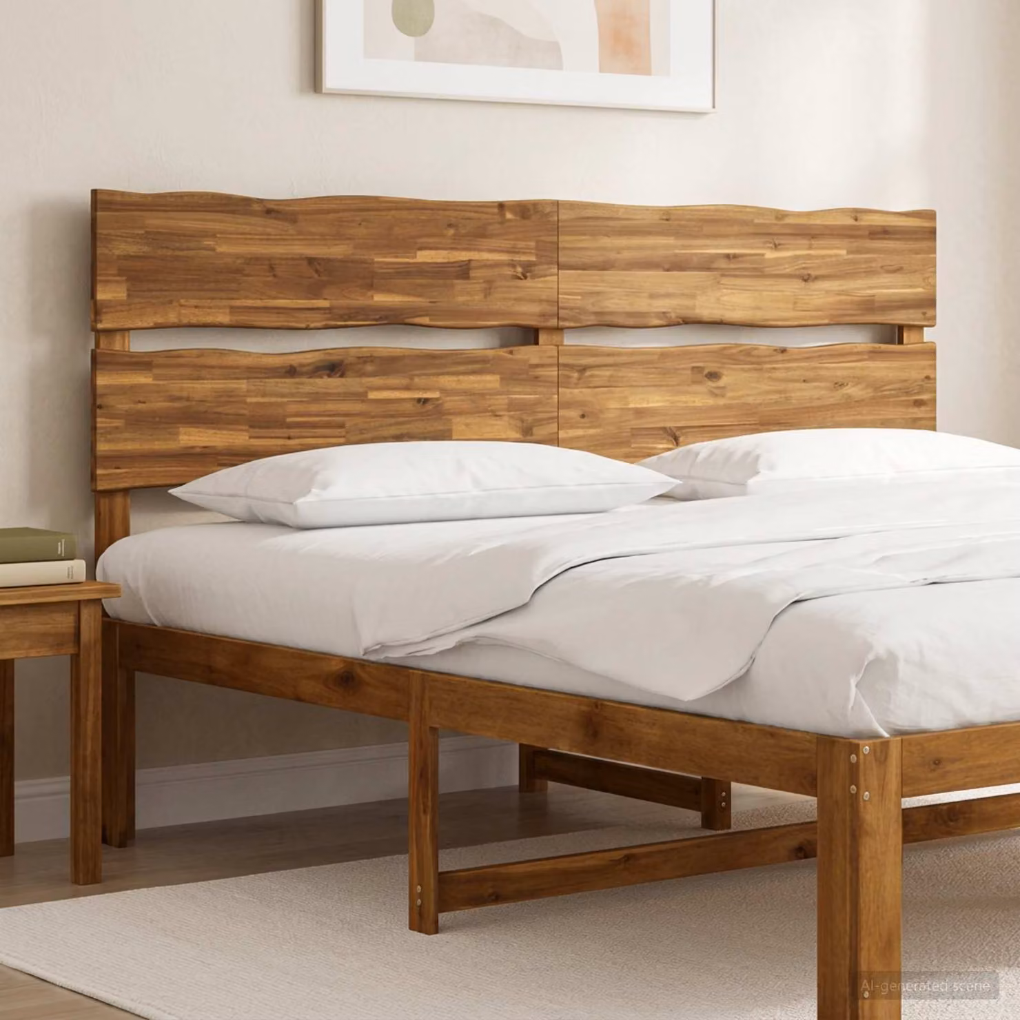 Testiera per letto vidaXL ROSTOCK in legno massello di acacia, colore naturale, L: 204 cm, H: 115 cm, P: 13,6 cm