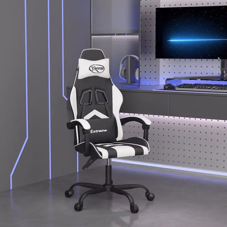 Sedia da Gaming vidaXL in Similpelle Nero e Bianco con Poggiatesta e Ruote