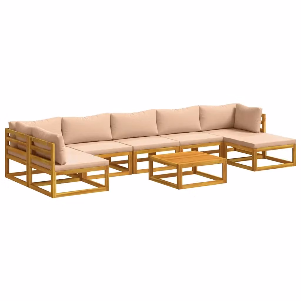 Set di divani da giardino vidaXL in legno di acacia massello con 8 pezzi, colore marrone e beige, con elementi angolari, pouf e tavolino da esterno – 2