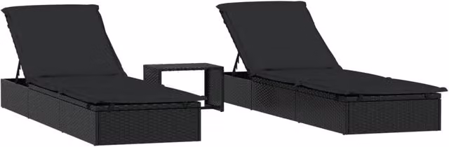 Set di due lettini prendisole con tavolo Outsunny in polyrattan nero, L: 201 cm
