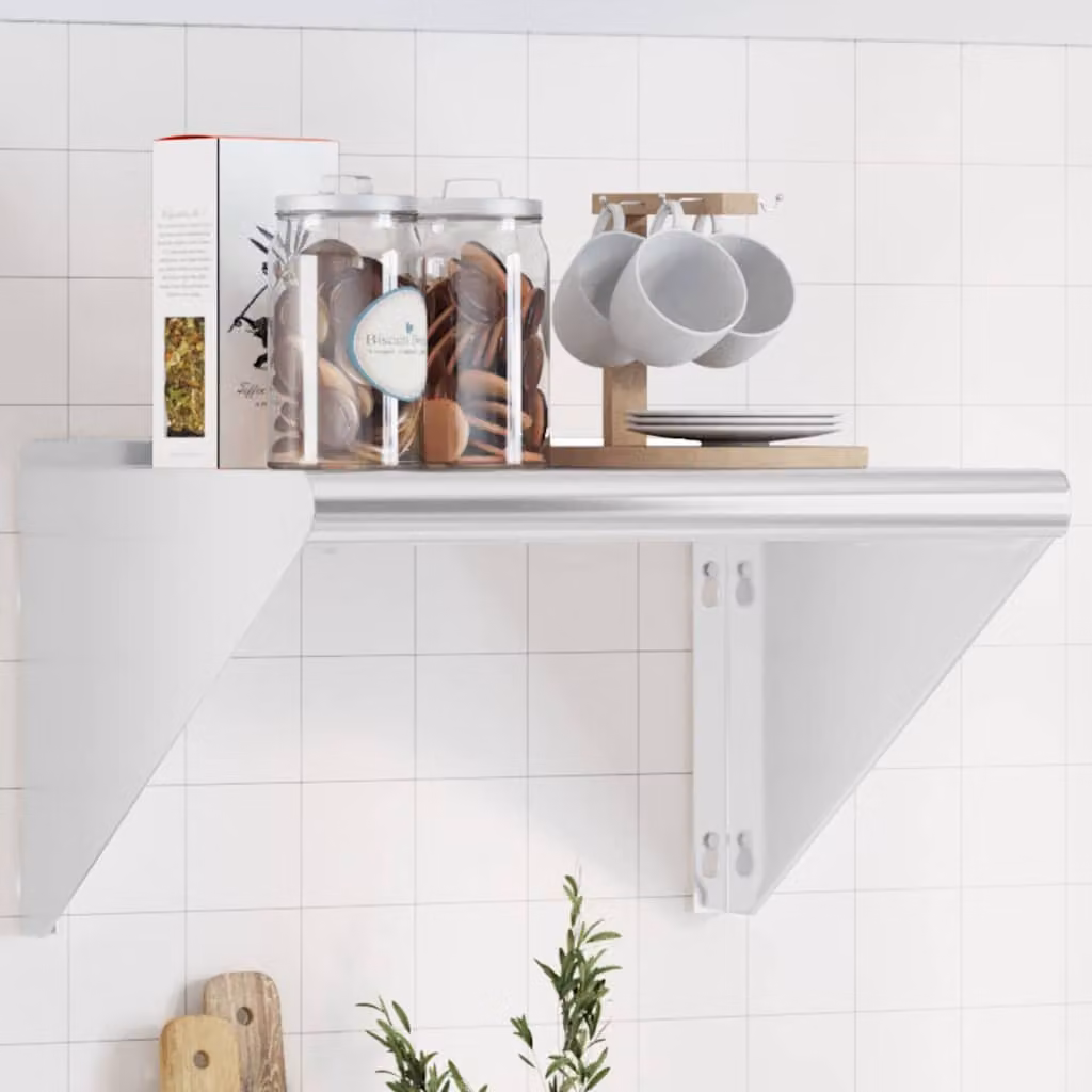 vidaXL Mensola a Muro Moderna in Metallo Argento L: 50 cm, P: 45 cm, H: 31 cm