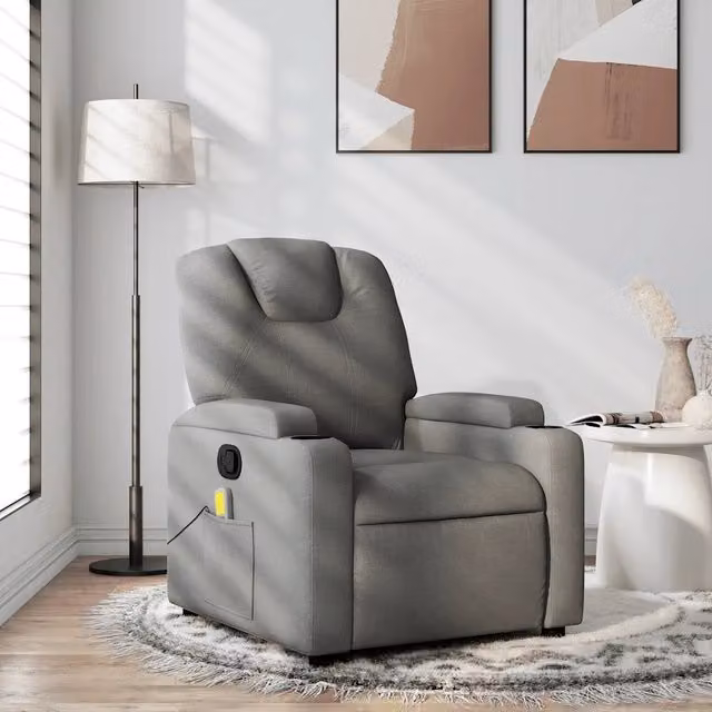 Poltrona reclinabile relax vidaXL in tessuto grigio con braccioli e struttura in legno e metallo