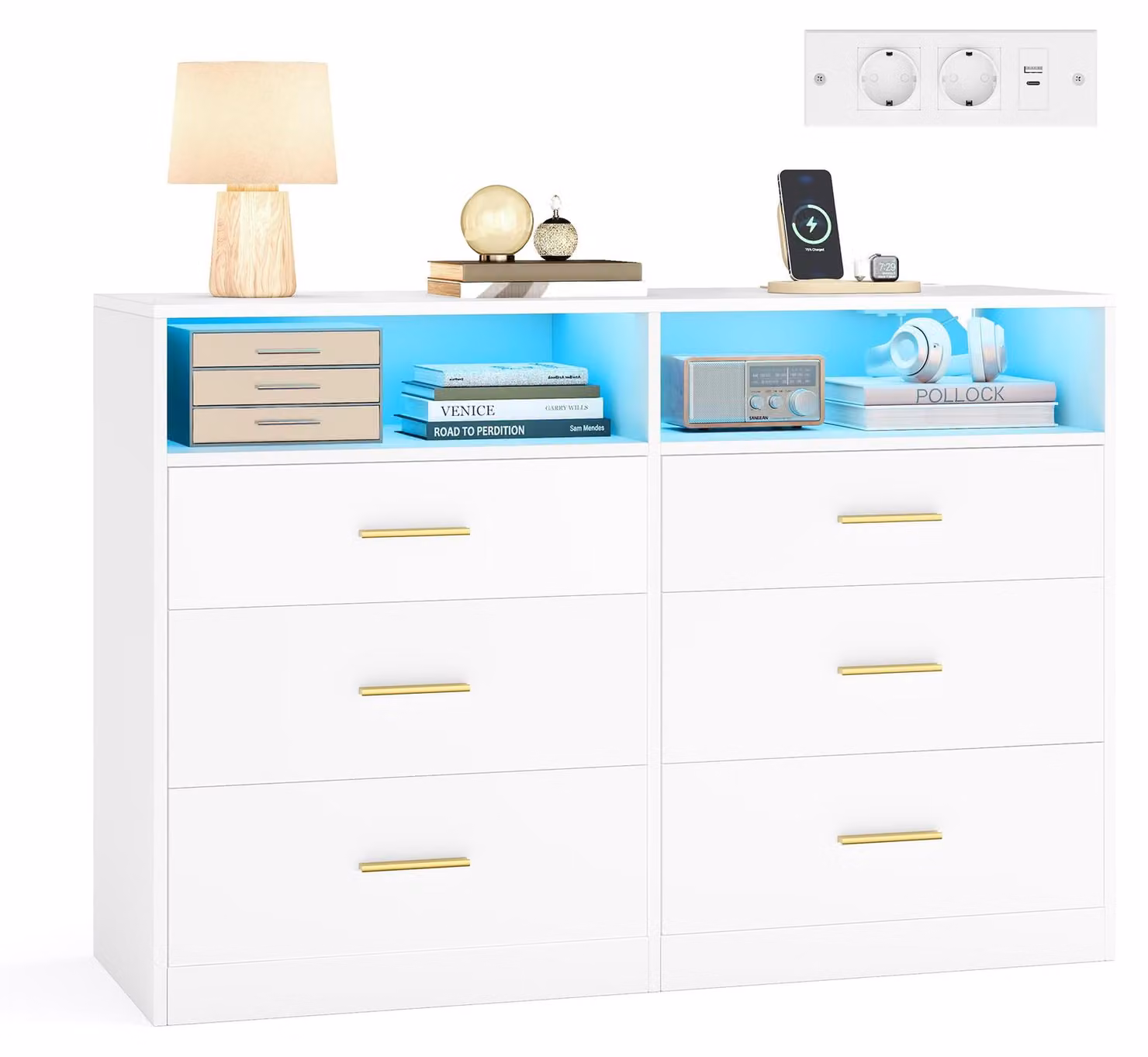 VASAGLE - Collezione Custos: Comodino, mobiletto contenitore con illuminazione a LED e controllo touch