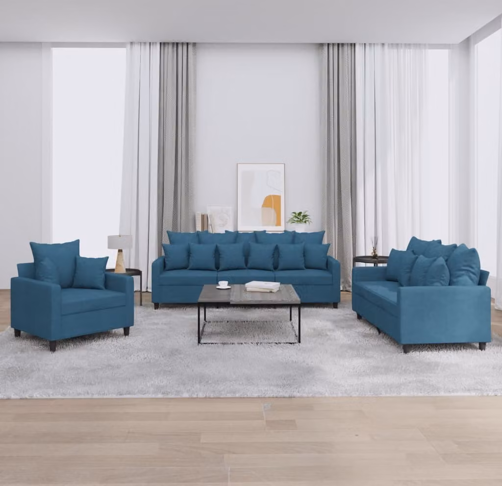 Maison Exclusive - Set divano a 3 pezzi con cuscini in velluto blu