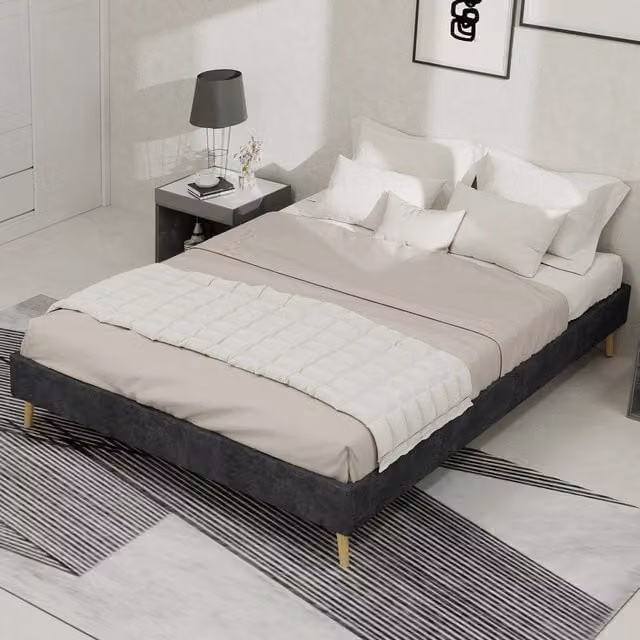Letto Contenitore Minimal in Velluto Grigio L/P/H: 140 x 200 cm