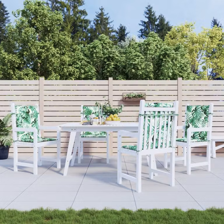 Set di 4 cuscini per sedia con schienale basso vidaXL, motivo foglie verde, in tessuto resistente all'acqua e ai raggi UV