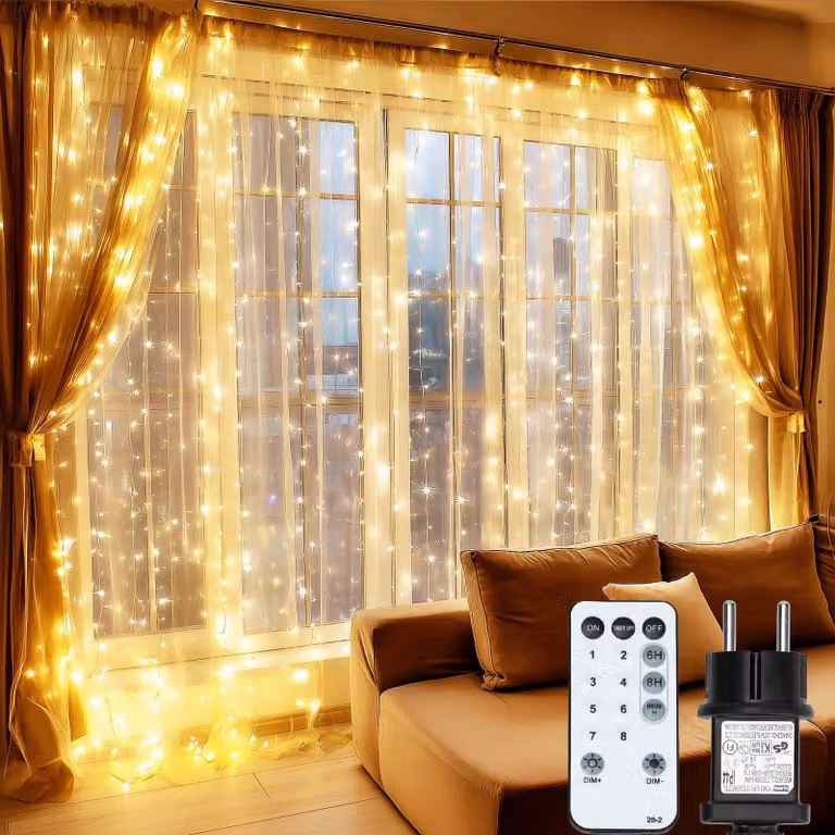 Tenda luminosa a LED, dimensioni 2x2 metri, luce bianca calda, con telecomando