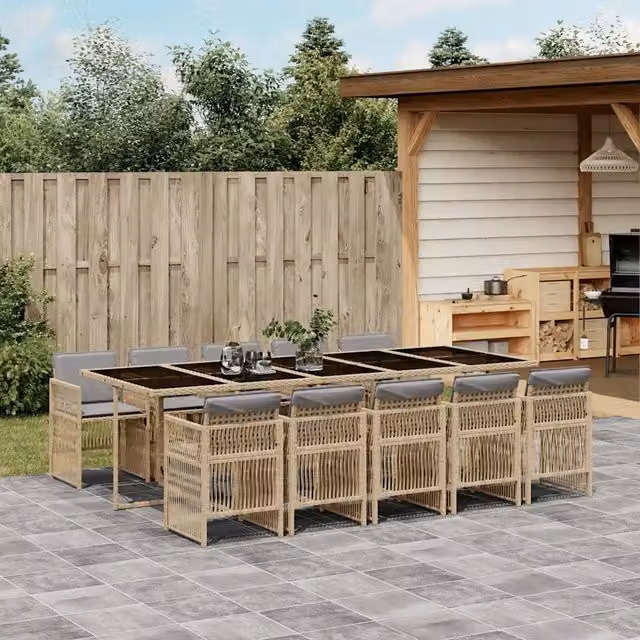 Set da Pranzo da Giardino 11pz con Cuscini in Polyrattan Grigio 3210932