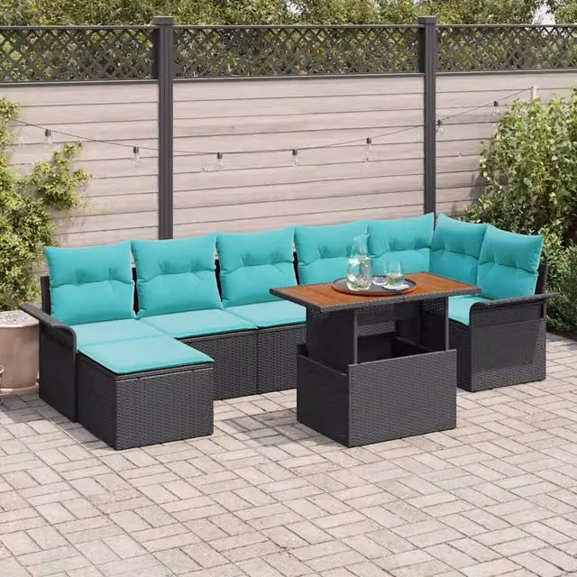 Set Divano da Giardino 8 pz Nero Poly Rattan 3358104