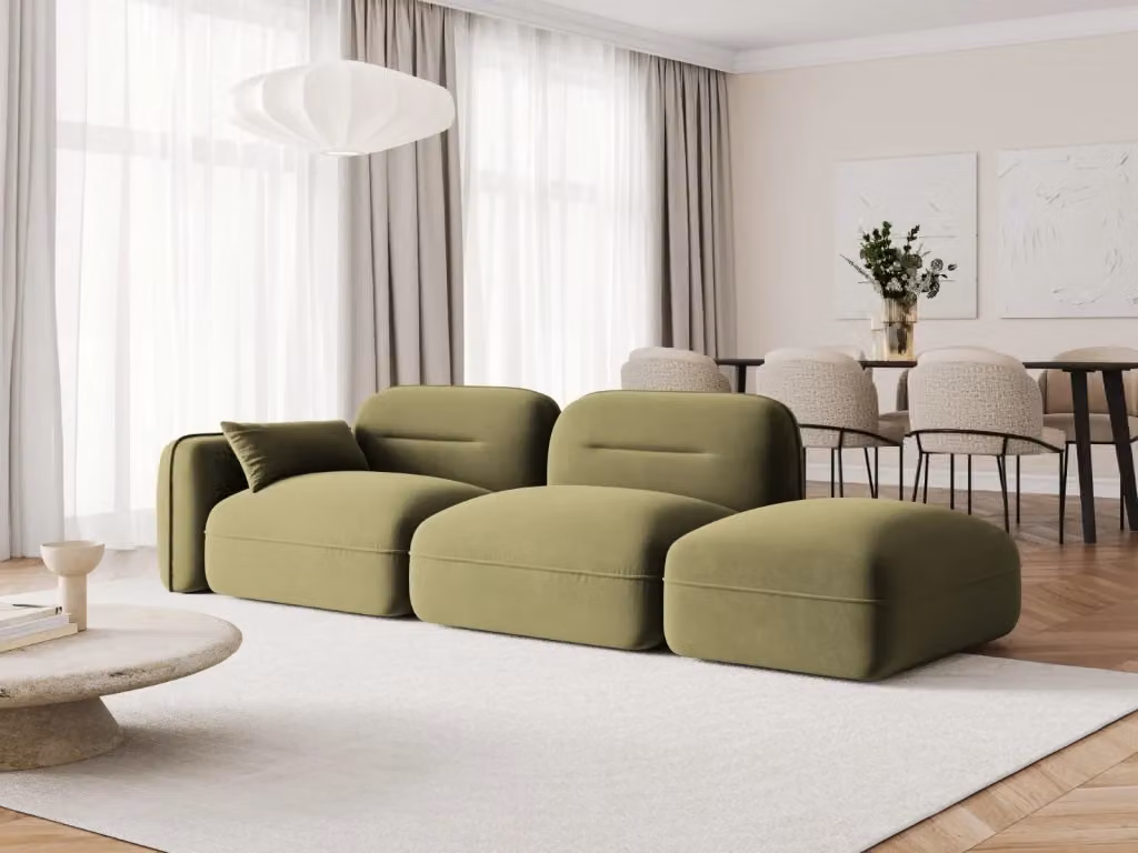 Divano modulare destro Sydney Cosmopolitan Design a 3 posti in velluto verde L: 295 cm, P: 174 cm, H: 90 cm – 2