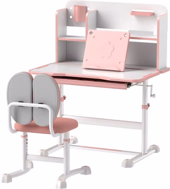 Scrivania con Sedia per Bambini ¨C Xylo ¨C Rosa Regolabile 80x55x107,5 cm