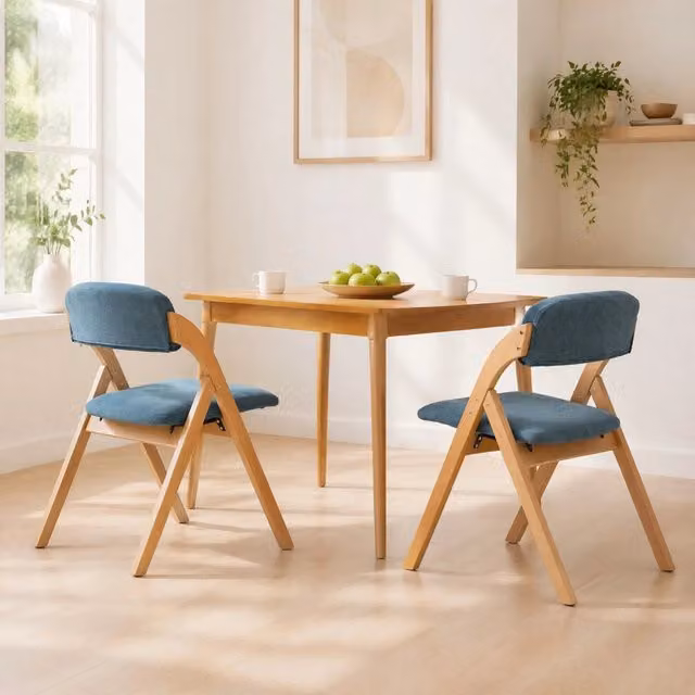 Set da 2 sedie pieghevoli imbottite REDOM in legno di faggio blu per cucina e sala da pranzo
