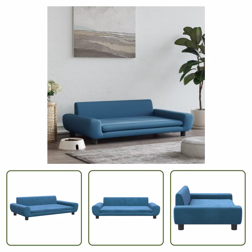 The Living Store Letto per cani Blu 100x54x33 cm in velluto