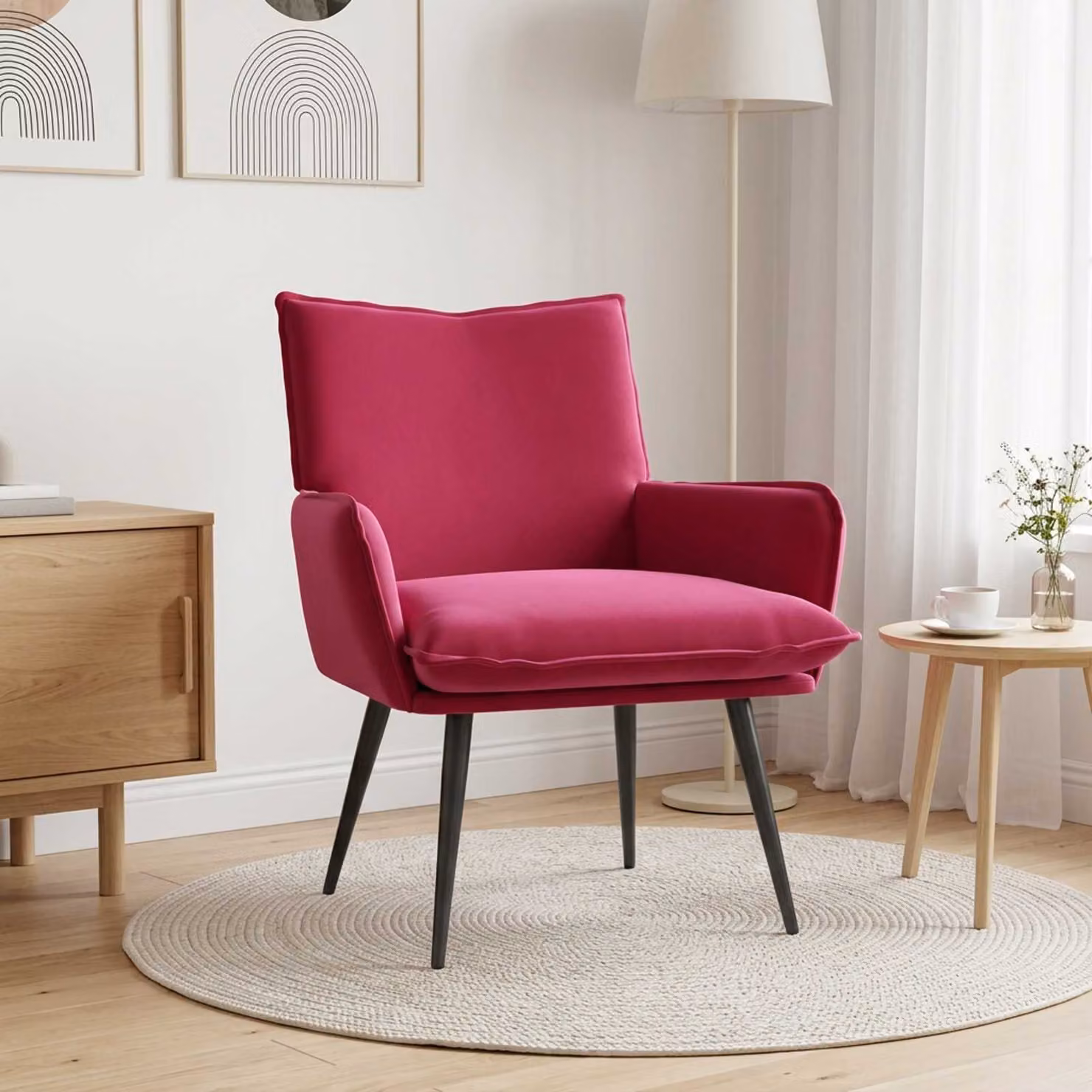 Poltrona moderna vidaXL in velluto rosso con braccioli per soggiorno e camera da letto