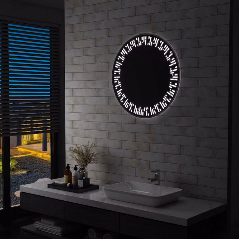 Specchio da bagno rotondo con LED vidaXL, moderno, disponibile in argento o nero, diametro: 70 cm
