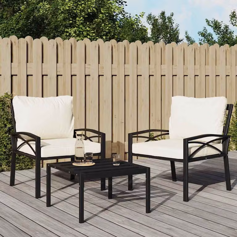 Set di 2 sedie da giardino vidaXL con cuscini color sabbia in acciaio verniciato a polvere L: 68 cm, P: 76 cm, H: 79 cm