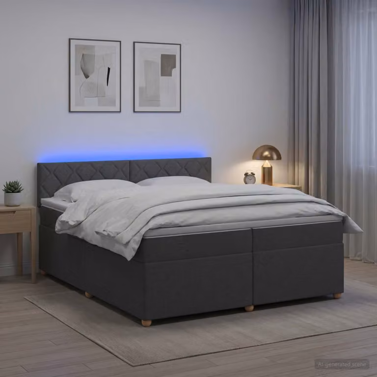 Letto box spring ibrido vidaXL con materasso a molle insacchettate e illuminazione sottostante, Grigio Scuro, 200 x 200 cm