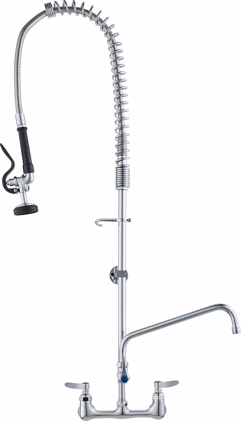 Rubinetto commerciale con doccetta prelavello, altezza 111 cm, centro 203 mm, bocca girevole 305 mm, montaggio a parete Rubinetto per lavello, struttura in ottone con doccetta estraibile, per lavello a 1/2/3 scomparti
