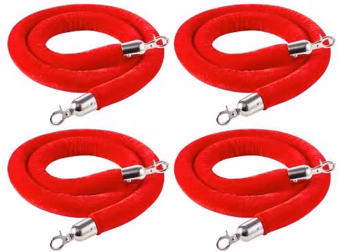 VEVOR Corde per Pali di Controllo della Folla in Velluto Rosso con Ganci Argentati, Set da 4 Pezzi, Lunghezza 1,5 m
