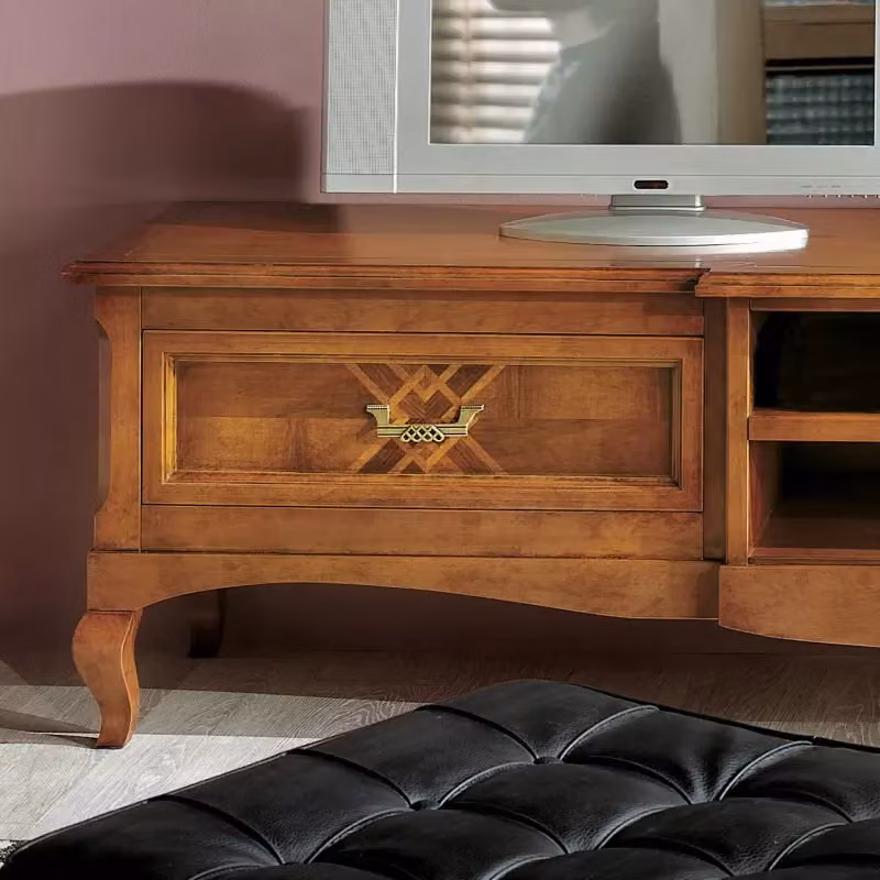 Porta TV classico con 2 cassetti e intarsio in legno marrone Mobili 2G L/P/H: 200 x 55 x 52 cm – 2