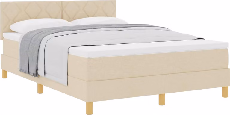 Letto a molle con cuscino Crema 160 x 200 cm Tessuto