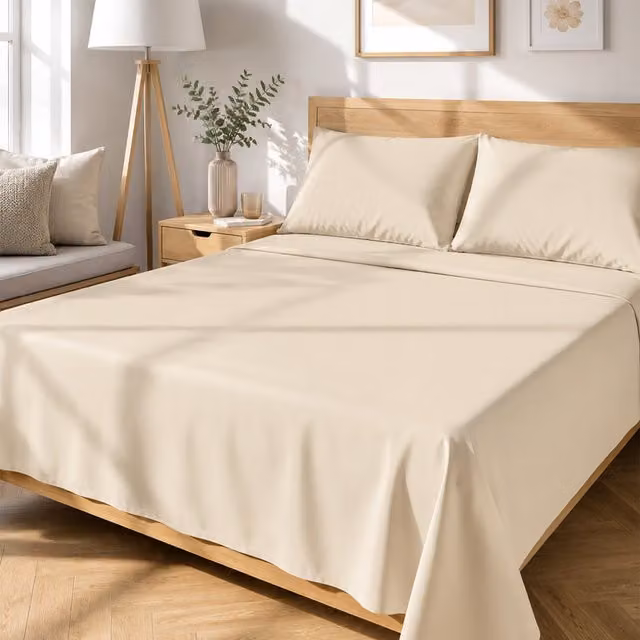 Completo letto matrimoniale KASANOVA beige in cotone e poliestere 180x200 cm