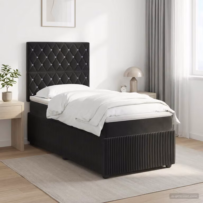 Letto box spring con materasso vidaXL in velluto nero L: 80 cm, P: 200 cm