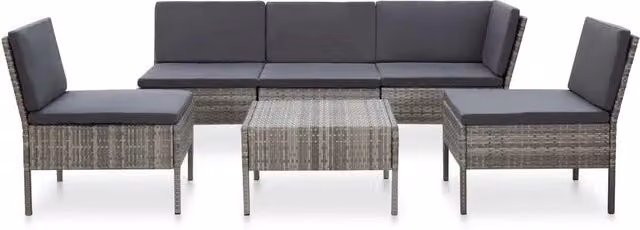 Set Divani da Giardino 6 pz con Cuscini in Polyrattan Grigio 48938