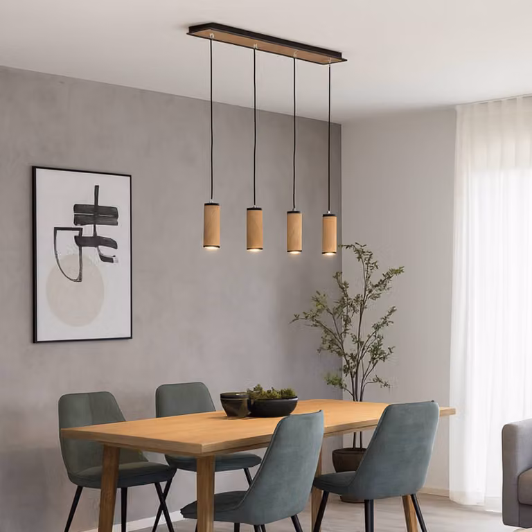 Elobra Lampada a sospensione Bolivia, dimmerabile, Legno chiaro, Soggiorno / Sala da pranzo, Legno, Moderno, Lampada a sospensione