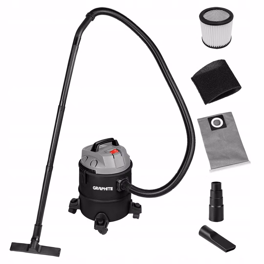 Aspirapolvere a umido e a secco GRAPHITE (1200 watt, volume contenitore 20 litri, in confezione) - con filtro a schiuma, HEPA - tubo di aspirazione: 2 m