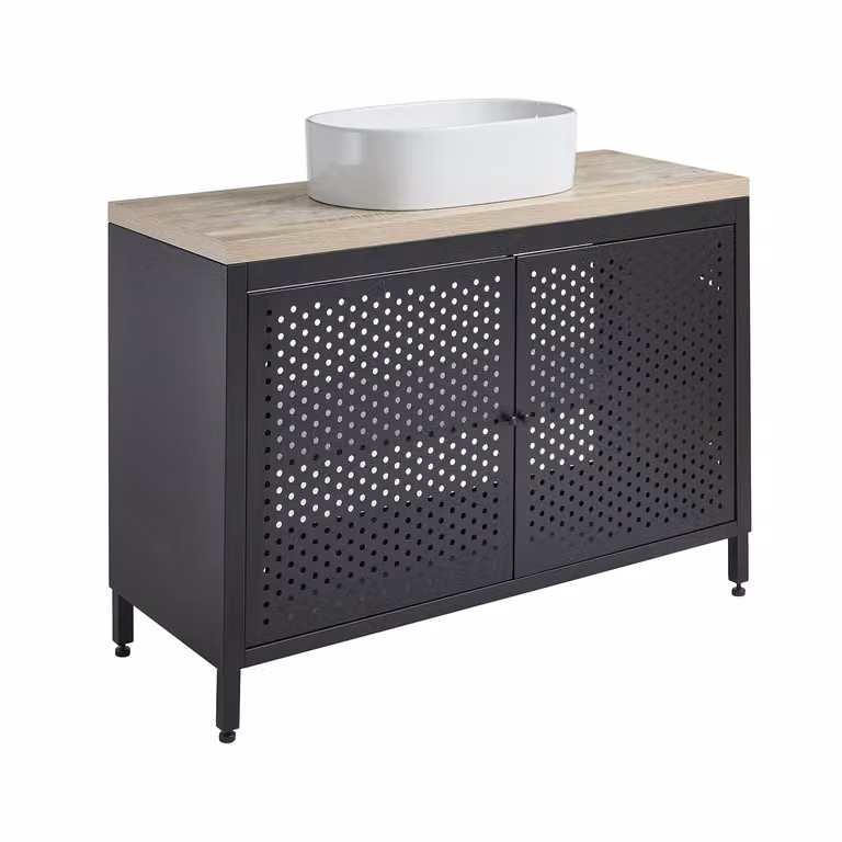 Mobile da Lavabo per Bagno in Metallo Nero da 1200mm con Ripiano di Colore Rovere Chiaro e Lavabo Ovale - Beswick