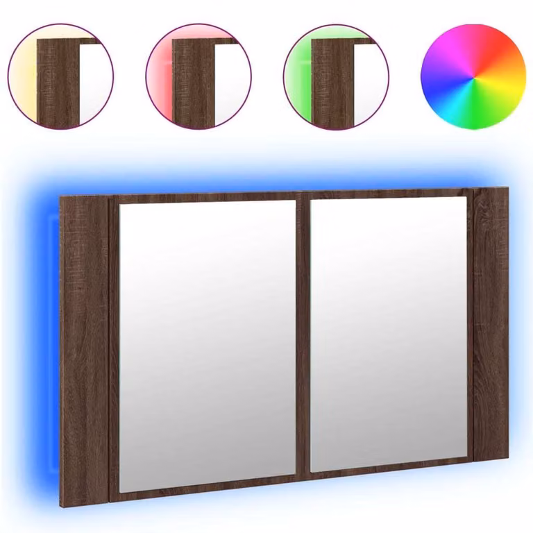 Armadietto Specchio con LED Rovere Marrone 80x12x45cm Acrilico