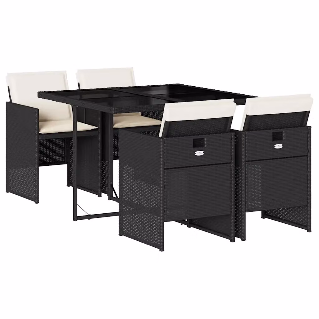 vidaXL Set da Pranzo da Giardino 5 pz in Polyrattan Nero con Piano in Vetro e Cuscini – 2