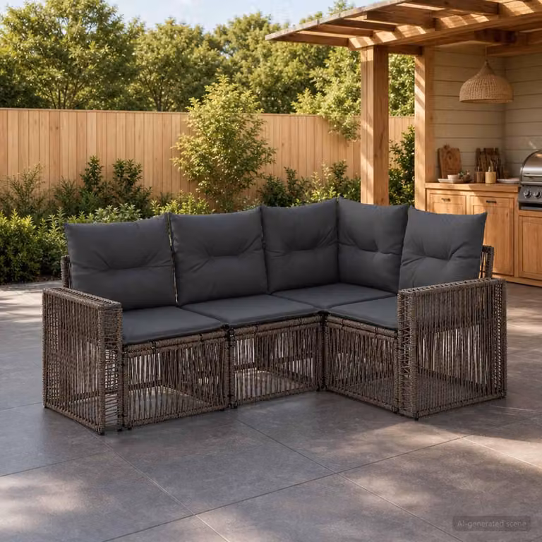 Maison Exclusive - Set di divani da giardino, 4 pezzi, 4 posti, grigio e grigio scuro, in rattan sintetico