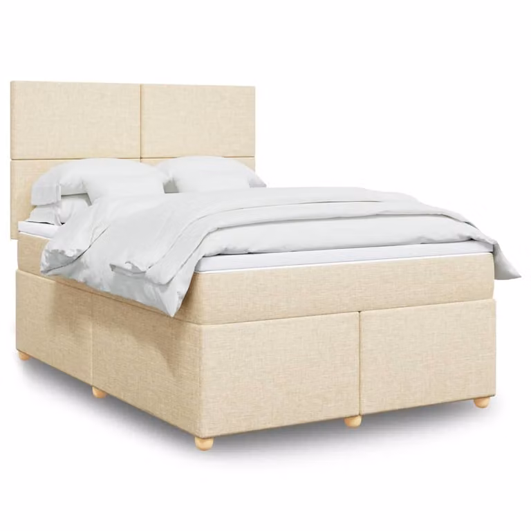 Maison Exclusive - Giroletto a Molle con Materasso Crema 160x200 cm in Tessuto