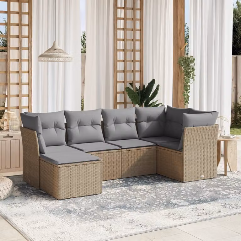 Maison Exclusive - Set Divano da Giardino 6 pz con Cuscini Beige Misto Polyrattan
