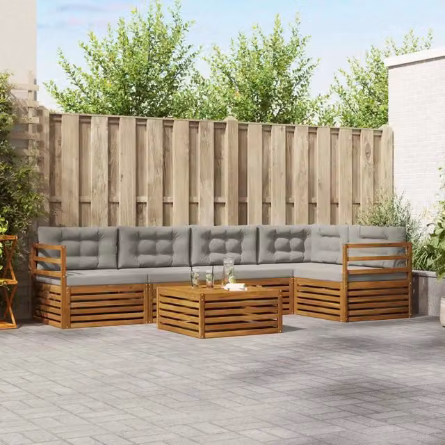 Set di divani da esterno 6 pz Grigio Naturale e Chiaro 3373481