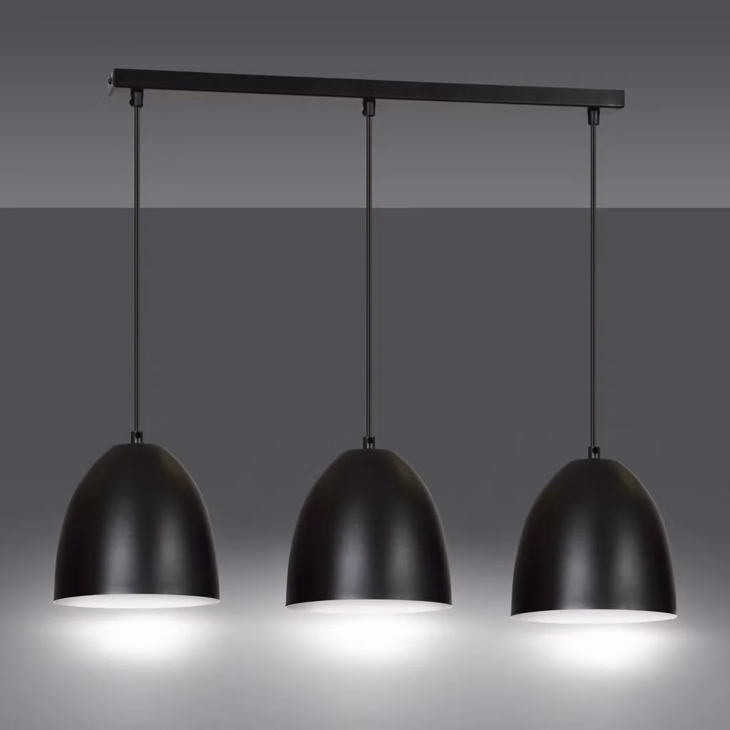 Lampadario a soffitto Luceart-Classic Vigore con 3 luci in acciaio inossidabile nero e cupole bianche e nere – 2