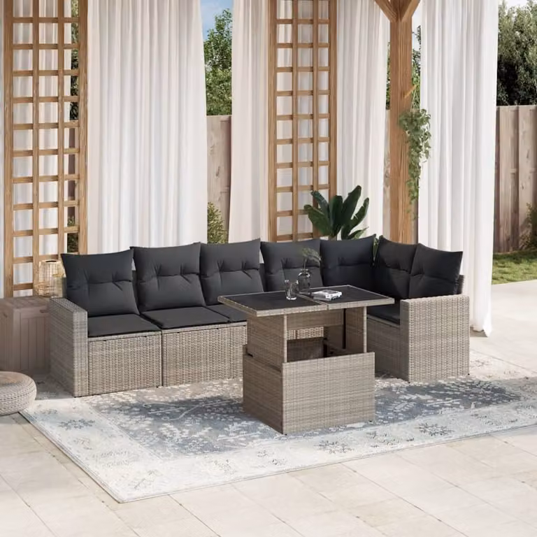 Maison Exclusive - Set Divani da Giardino 7pz con Cuscini Grigio Chiaro Polyrattan