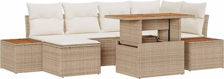 Set Divano da Giardino 7 pcs Beige Poly Rattan