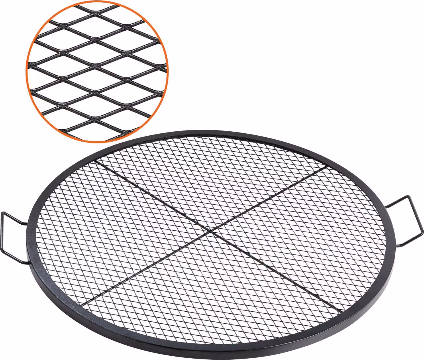 Griglia per barbecue X-Marks, Φ 910 x 25 mm in acciaio con maniglia e supporto X-wire, pentole da campeggio portatili per feste e raduni all'aperto, nero