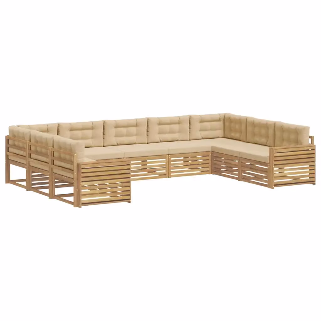 Set di divani da esterno a L vidaXL in legno di acacia con cuscini, Bianco e Beige – 2