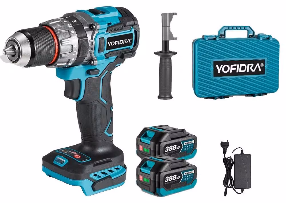 Trapano avvitatore elettrico, motore brushless, funzionamento a batteria, set di 2 batterie