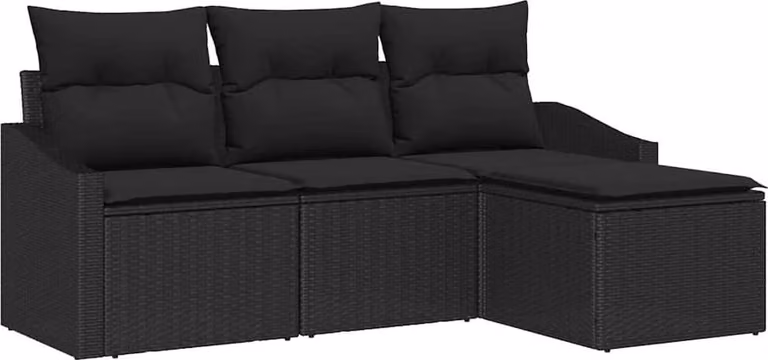 Set di divani con cuscino 4 pcs Nero polyrattan