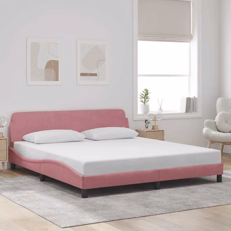 vidaXL Giroletto con Testiera Dover in Velluto Rosa L/P/H: 180 x 200 x 185 cm
