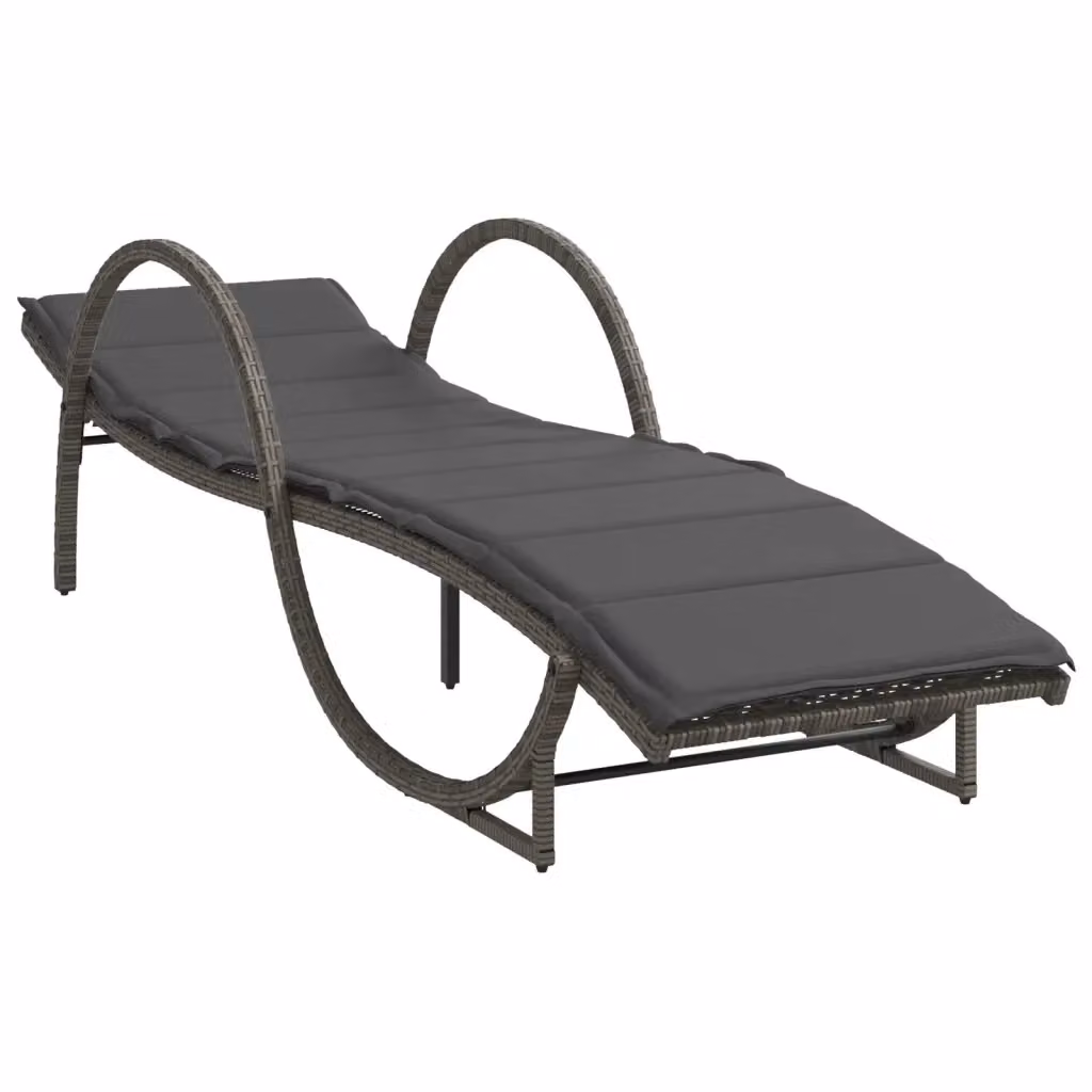 Lettino prendisole vidaXL in polyrattan con cuscino grigio e poggiatesta regolabile L: 199 cm, P: 60 cm, H: 42 cm – 2